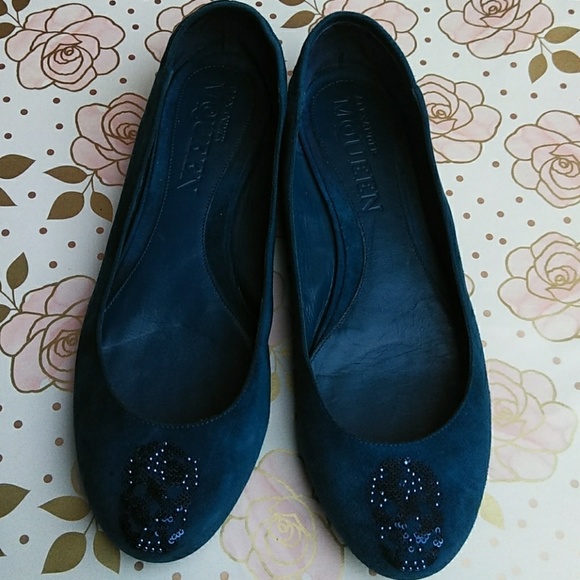 Alexander McQueen Shoes - Alexander McQueen blue suede  sequin skull flats